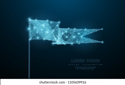 Vector flag. Abstract wire low flag illustration on dark blue background with stars and dots. Freedom, patriotism, independence day symbol