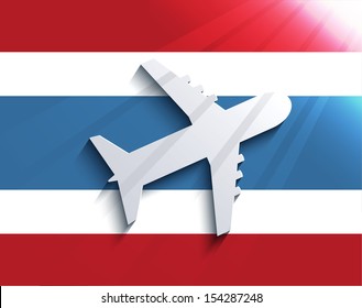 Vector flag with airplane. Travel background. Eps 10