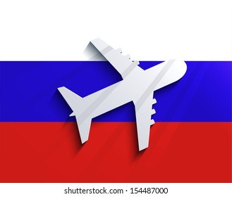 Vector flag with airplane. Travel background. Eps 10