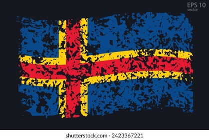 Vector flag of Aland Islands. Illustration with cracks and abrasions.