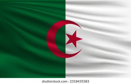 Vector flag of Algeria waving closeup style background illustration.