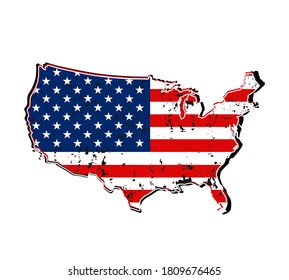 Vector flag of America.Grunge USA map t shirt print design isolated on white background.American vinyl wall decal sticker template.