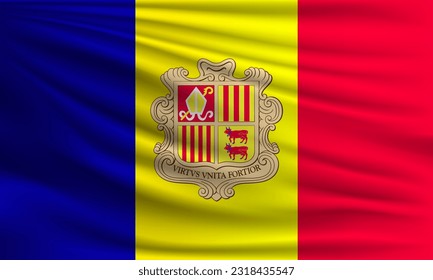 Vector flag of Andorra waving closeup style background illustration.