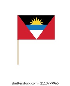 Vector Flag of Antigua and Barbuda on a stick. Design element. Signs and symbols. Flags.