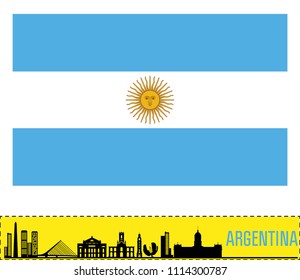 Vector flag of Argentina with silhouettes of country
