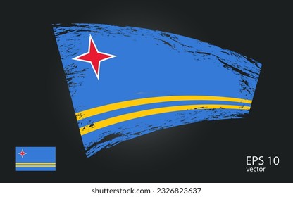 Vector flag of Aruba, illustration. Brush paint stroke trail view with flat vector flag.
