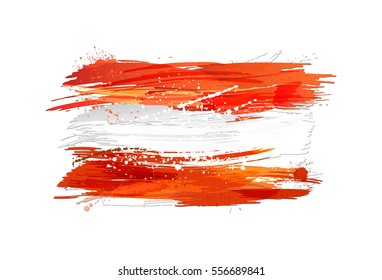 Vector flag of Austria made with colorful splashes. Paint smears, grunge texture. Isolated design element.