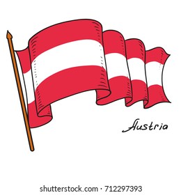 Vector flag of Austria. National flag of Austria. Isolated object on white background. Hand drawing. Vector doodle illustration.