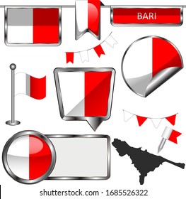 Vektorillustration-Flagge von Bari, Italien auf weißem Hintergrund