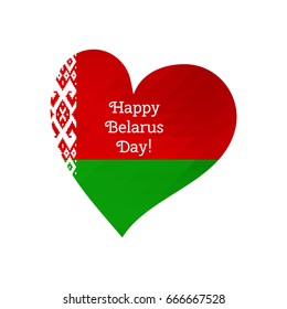 Vector flag of Belarus. Vector illustration for Belorussian National Day. Heart flag in trendy triangular style. Design template for poster, banner, flayer, web greeting, invitation.