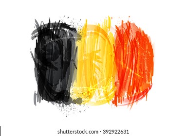 Vector flag of Belgium made with colorful splashes. Paint smears, grunge texture. Isolated design element.
