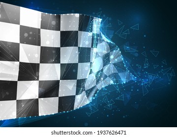 indicador vectorial, objeto 3D virtual virtual con verificación en blanco y negro de polígonos triangulares sobre un fondo azul