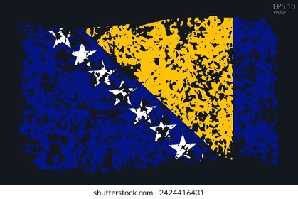 Vector flag of Bosnia and Herzegovina. Vector illustration with cracks and abrasions.
