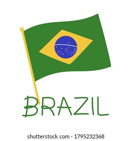 Vector flag of brazil. Handwritten brazilian illustration.