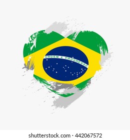 Vector flag of Brazil isolated on the frayed, scratched heart