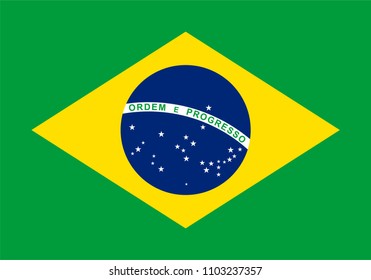 Vector flag of Brazil. Proportion 7:10. Brazilian national flag.