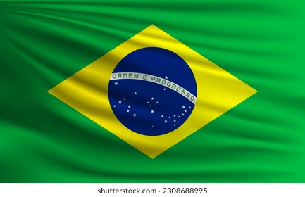 Vector flag of Brazil waving closeup style background illustration.