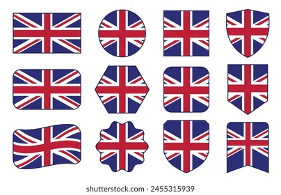 Vector Flag of Britain in modern abstract shapes, waving, badge, design template