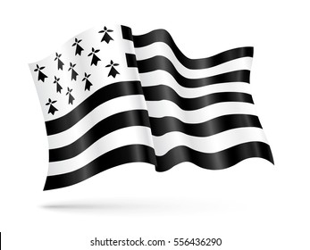 Vector flag of Brittany waving on wind isolated on white background