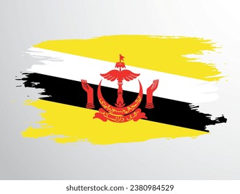 Vector flag of Brunei drawn with a brush. Vector flag of Brunei in grunge style.