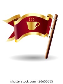 Vector flag button with coffee or tea cup icon