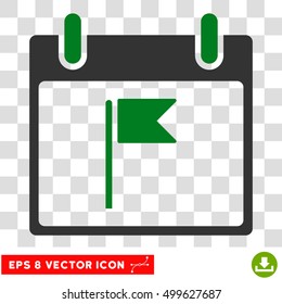 Vector Flag Calendar Day EPS vector icon. Illustration style is flat iconic bicolor green and gray symbol on a transparent background.