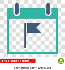 Vector Flag Calendar Day EPS vector pictograph. Illustration style is flat iconic bicolor cobalt and cyan symbol on a transparent background.