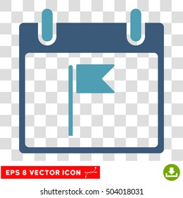 Vector Flag Calendar Day EPS vector icon. Illustration style is flat iconic bicolor cyan and blue symbol on a transparent background.