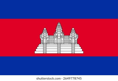 Bandeira vetorial do Camboja, um país no Sudeste Asiático. Dimensões precisas e cores oficiais. Este arquivo é adequado para edição e impressão digital de qualquer tamanho.