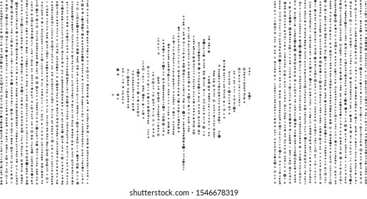 Vector flag of Canada. Dotted gray silhouette. Dots are arranged vertically