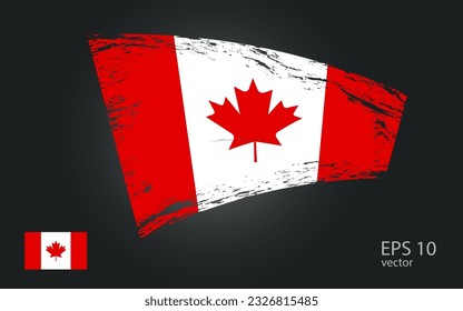 Vector flag of Canada, illustration. Brush paint stroke trail view with flat vector flag.
