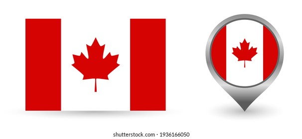 Vector flag Canada. Location point with flag Canada inside. Color symbol isolated on white background. 