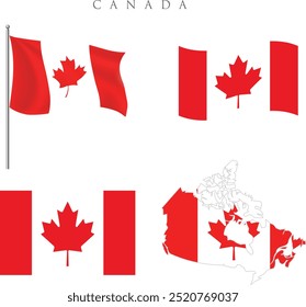 Bandera de Vector de Canadá. Punto de Locación con bandera de Canadá en el interior. Símbolo de color aislado sobre fondo blanco. Canadá mapa con bandera dentro, Canadá mapa Vector, mapa Vector