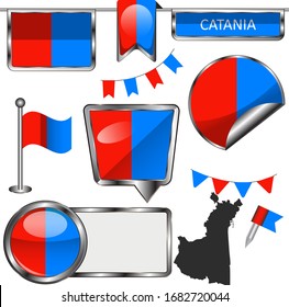 Vector flag of Catania, Italy on white background