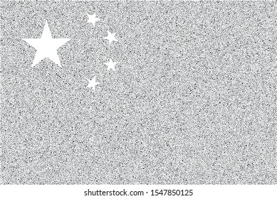 Vector flag of China. Dotted gray silhouette. Dots are arranged randomly