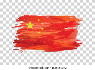 Vector flag of China made with colorful splashes on transparent background. Paint smears, grunge texture. Isolated design element.