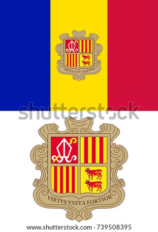 Vector flag and coat of arms of Andorra