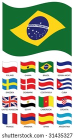 Vector Flag Collection. Poland, ghana, brazil, serbia montenegro, sweden, denmark, costa rica, cuba, united kingdom, egypt, cameroon, croatia, france, armenia, spain, argentina