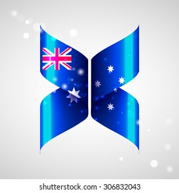 Vector Flag of the country Australian in the form of a butterfly. Ribbon in the colors of the flag are twisted together. Independence Day. Visit and learn the language. News.