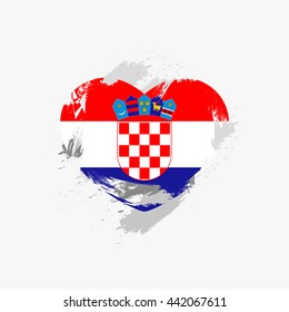 Vector flag of Croatia isolated on the frayed, scratched heart