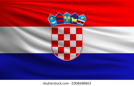 Vector flag of Croatia waving closeup style background illustration.