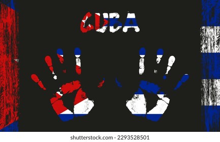 Vector flag of Cuba in the form of peaceful palms with text and brush strokes on a black background.