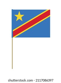 Bandera vectora de la República Democrática del Congo sobre un palo. Elemento de diseño. Señales y símbolos. Banderas.