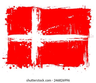 Vector flag of Denmark. EU country. Graffiti in grange style with brush strokes and paint splashes. 
