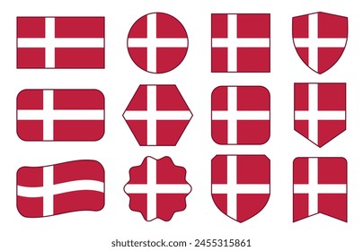 Vector Flag of Denmark in modern abstract shapes, waving, badge, design template