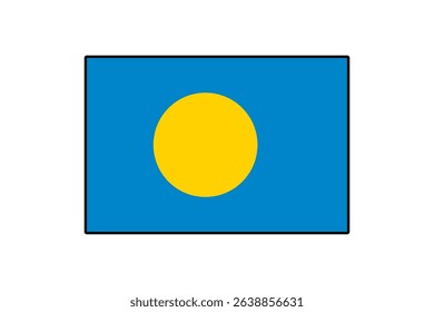 The vector flag design features a vibrant blue background with a large yellow circle positioned slightly to the left. It symbolizes the nation of Palau in a simple, clear form.