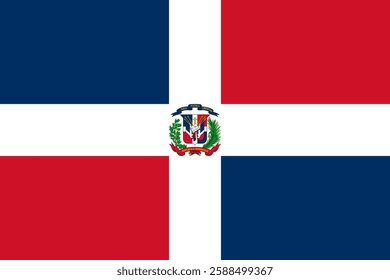 Vector flag of Dominican Republic, a country in the Caribbean. Accurate dimensions and official colors. This file is suitable for digital editing and printing of any size.