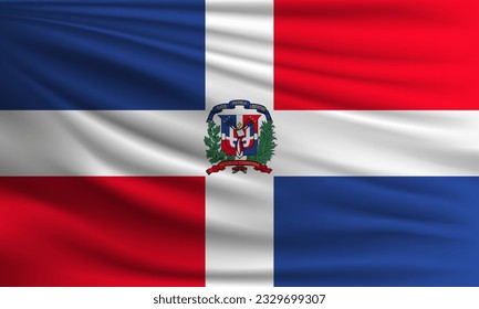 Vector flag of Dominican Republic waving closeup style background illustration.