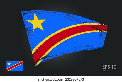 Vector flag of DR Congo, illustration. Brush paint stroke trail view with flat vector flag.
