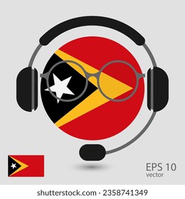 Bandera vector de Timor Oriental con auriculares y gafas, ilustración vectorial. 